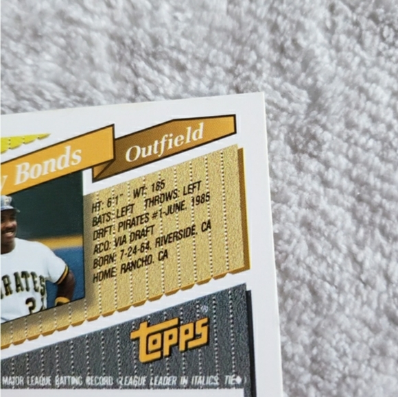 1993 Topps Barry Bonds Pittsburgh Pirates #2 Card - Picture 9 of 11
